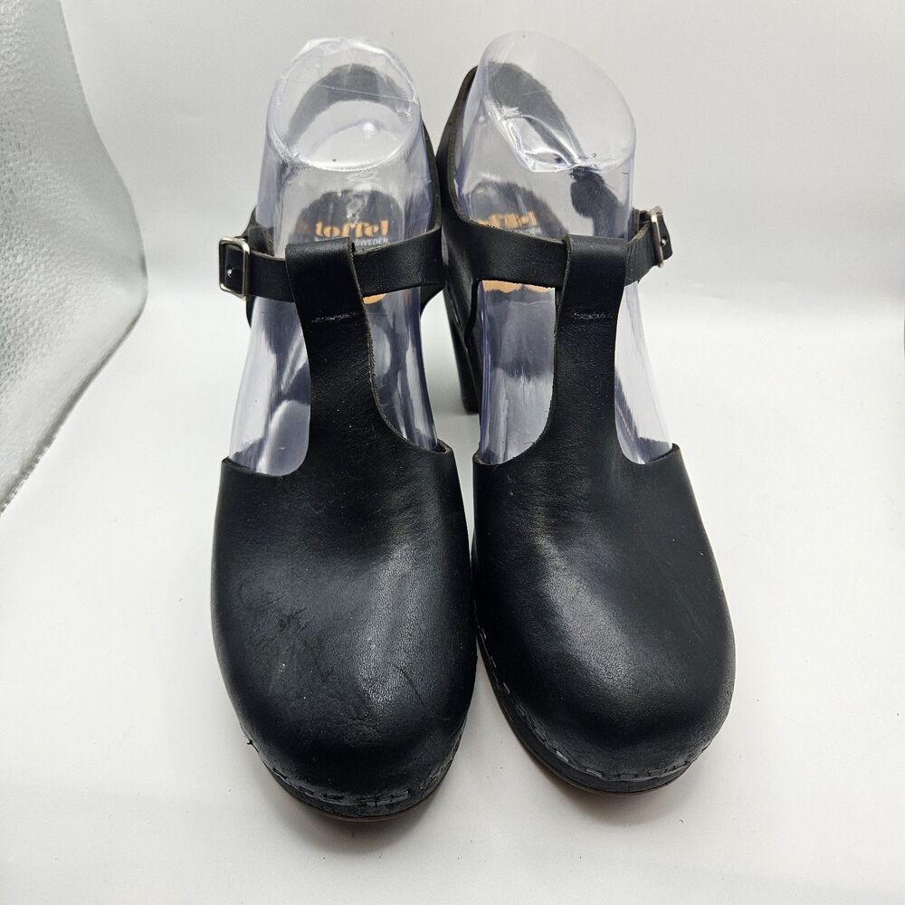 Swedish Toffel Hasbeens Womens Black T-Strap Platform Heel Size EU 40/US 10 READ